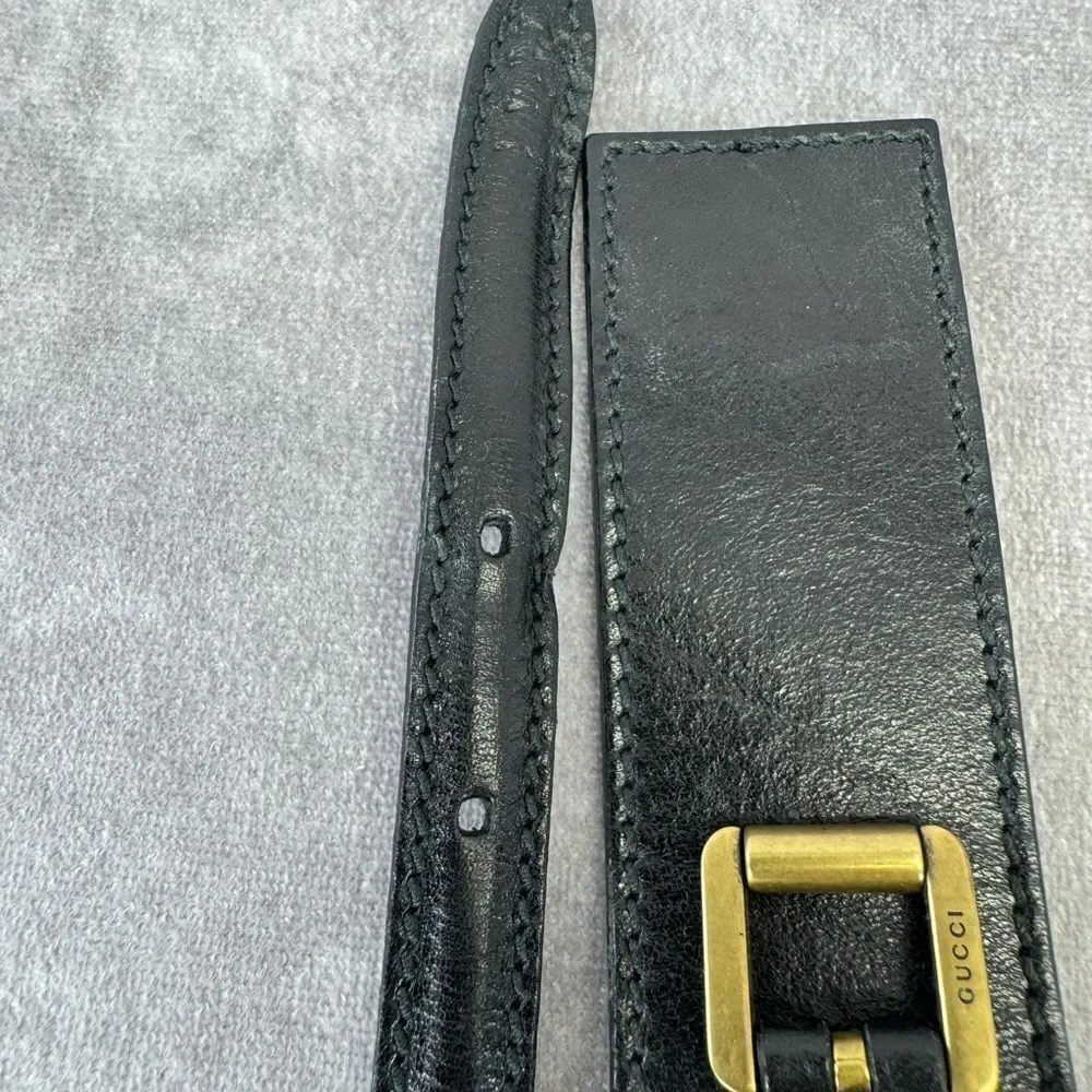 Vintage Gucci Grommet Black Leather Wide Belt 144195 85/34”